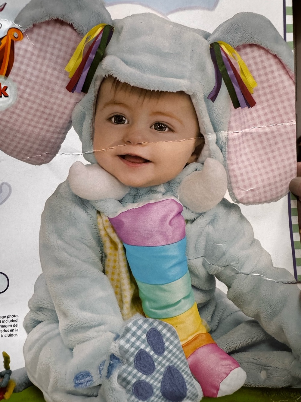 “Plush Baby Elephant” Costume Plush Toy - Light Blue with Rainbow Trunk
